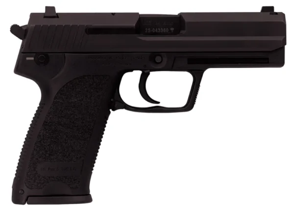 HK 81000326 USP V7 LEM 45 ACP Caliber with 4.41" Barrel, 12+1 Capacity, Overall Black Finish, Serrated Trigger Guard Frame, Serrated Steel Slide &  Polymer Grip Includes 2 Mags