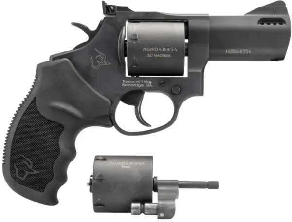 Taurus 2692031 692  9mm Luger, 38 Special +P or 357 Mag Caliber with 3" Ported Barrel, 7rd Capacity Cylinder, Overall Matte Black Finish Steel & Black Ribber Grip Includes 2 Cylinders