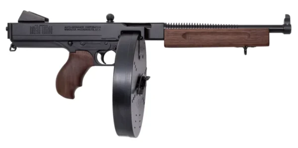 Thompson TA5100D 1927A-1 Lightweight Deluxe 45 ACP Caliber with 10.50" Barrel, 100rd Capacity (Drum), Black Hard Coat Anodized Metal Finish, American Walnut Grip Right Hand