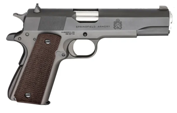 Springfield Armory PBD9108L 1911 Mil-Spec Defender Legacy 45 ACP 7+1 5" Satin Stainless Match Grade Barrel, Black Parkerized Serrated Carbon Steel Slide & Frame w/Beavertail, Checkered Wood Grip