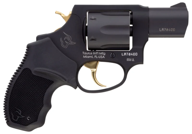 Taurus 2-856021ULGLD 856 Ultra-Lite 38 Special Caliber with 2" Barrel, 6rd Capacity Cylinder, Overall Matte Black Metal Finish, Gold Trigger/Hammer Frame & Finger Grooved Black Rubber Grip