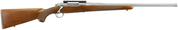 Ruger 57105 Hawkeye Hunter Full Size 6.5 PRC 3+1 22" Satin Stainless Steel Threaded Barrel, Picatinny Rail Steel Receiver, Fixed American Walnut w/Pistol Grip Stock