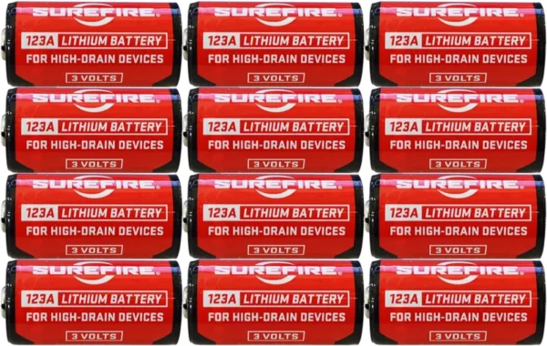 SureFire SF12ABBCS 123A Batteries  Red/Black 3.0 Volts 1,550 mAh (12) Single Package Clamshell