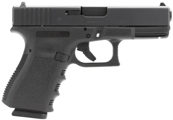 Glock PI1950203 G19 Gen3 Compact 9mm Luger 15+1 4.02" Black Steel Barrel, Matte Black Serrated Slide, Black Polymer Frame w/Accessory Rail, Black Finger Grooved Polymer Grip