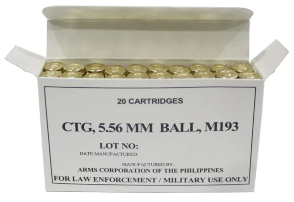 Armscor 50174 Precision M193 5.56x45mmNATO 55gr Full Metal Jacket 20 Per Box/50 Case