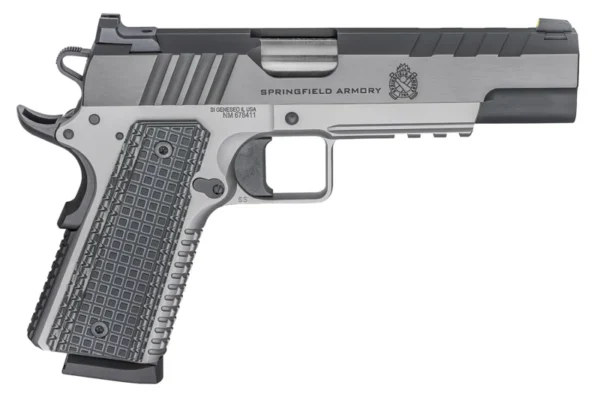 Springfield Armory PX9220L 1911 Emissary 45 ACP 5" 8+1 Stainless Steel Frame with Rail Blued Carbon Steel with Tri-Top Cut Slide Black VZ Thin-Line G10 Grip