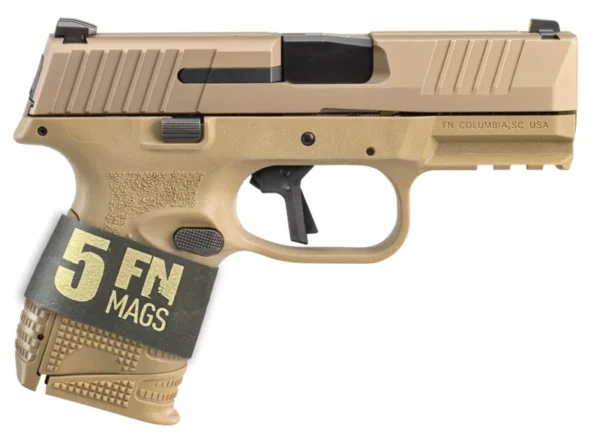 FN 66101643 509C Bundle 9mm Luger 24+1, 3.70" Black Recessed Crown Barrel, Flat Dark Earth PVD Serrated Steel Slide & Polymer Frame w/Picatinny Rail,  Ambidextrous, 5 Magazines