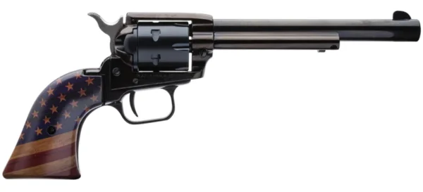 Heritage Mfg RR22B6GOLDUSA Rough Rider  22 LR 6 Shot, 6.50" Black Oxide Steel Barrel, Black Oxide Zinc Alloy Frame, Black Oxide Cylinder, Gold USA Flag Grip, Exposed Hammer