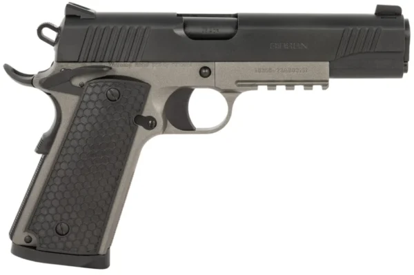 Girsan 392062 MC1911 S Untouchable Full Size 45 ACP 8+1 5" Black Steel Barrel, Black Serrated Steel Slide, Stainless Frame w/Beavertail & Picatinny Rail, Black Polymer Grip