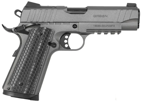 Girsan 391145 MC1911 C Influencer Compact 10mm Auto 9+1 4.40" Black Steel Barrel, Tungsten Gray Cerakote Optic Ready/Serrated Steel Slide & Frame w/Picatinny Rail & Beavertail, Gray Polymer Grip