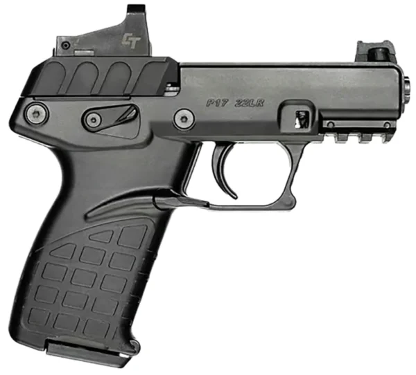 Kel-Tec P17BBLKRD P17  Compact Frame 22 LR 16+1 3.80" Black Steel Threaded Barrel, Black Serrated Slide, Black Polymer Frame w/Picatinny Rail, Crimson Trace Red Dot & Holster
