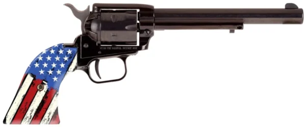 Heritage Mfg RR22B6US06 Rough Rider  22 LR 6rd 6.50" Black Oxide Alloy Steel Barrel & Cylinder, Black Oxide Zinc Alloy Frame, Distressed USA Flag Polymer Grip, Manual Safety, Exposed Hammer