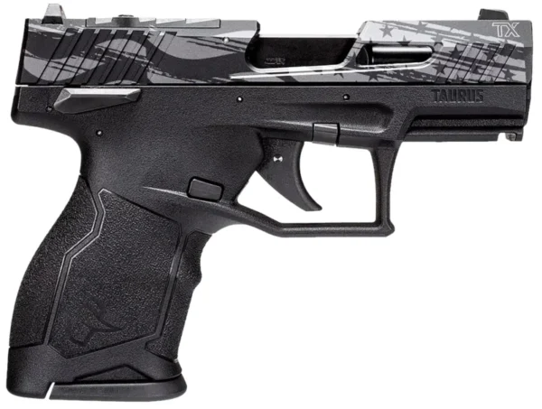 Taurus 1TX2213110US5 TX22C T.O.R.O. Compact Frame 22 LR 10+1 3.60" Matte Black Threaded Barrel, Engraved Distressed USA Flag Optic Ready/Serrated Slide, Black Polymer Frame