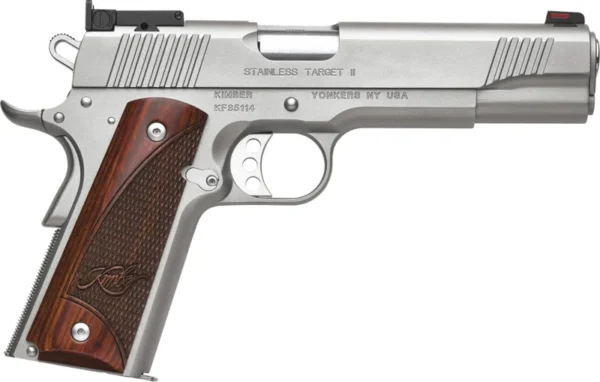 Kimber Mfg.,inc 3200325 Stainless Target II *CA Compliant 45ACP 7+1 5" Front Serrations Stainless Steel Slide Satin Silver Rosewood w/ Kimber logo Grip