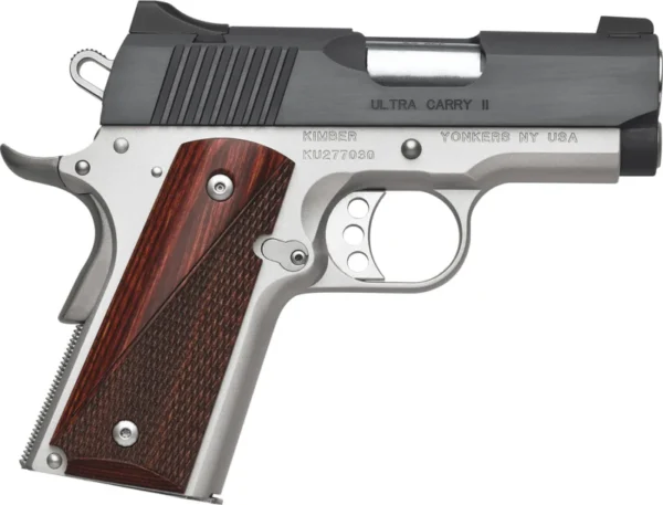 Kimber Mfg.,inc 3200332 Ultra Carry II Two-Tone 9mm 8+1 3" Matte black Brush-Polished Steel Slide Satin Silver Smooth/Checkered Rosewood Grip