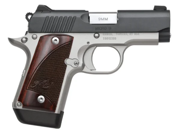 Kimber Mfg.,inc 3300099 Micro 9 Two-Tone 9mm 7+1 3.15" Matte Black Steel Slide Aluminum Rosewood Grip