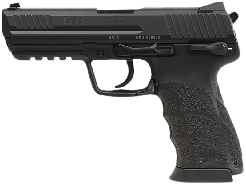 HK 81001113 HK45 V1 .45 ACP 10+1 4.46" Black Polygonal Rifled Barrel, Black Cerakote Serrated Steel Slide, Black Polymer Frame w/Picatinny Rail, Ambidextrous