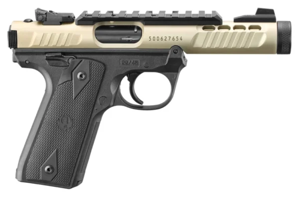 Ruger 43955 Mark IV 22/45 Lite 22 LR 10+1 4.40" Stainless Threaded Barrel, Champagne Anodized Serrated Slide, Picatinny Rail, Black Anodized Polymer Frame, Black Checkered 1911-Style Grip