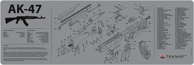TEKMAT ARMORERS BENCH MAT - 12"X36" AK-47 GREY