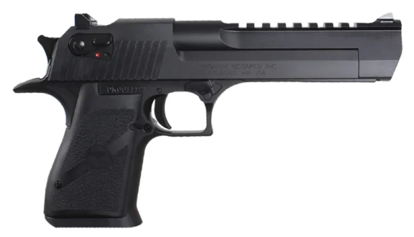 Magnum Research DE50 Desert Eagle Mark XIX 50 AE Caliber with 6" Picatinny Rail Barrel, 7+1 Capacity, Overall Black Finish Carbon Steel, Beavertail Frame, Serrated Slide & Rubber Grip