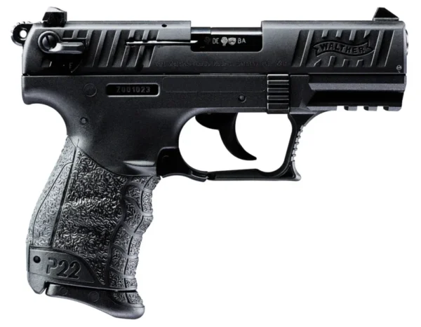 Walther Arms 5120333 P22 *CA Compliant 22 LR 10+1 3.42" Matte Black Tenifer Serrated/Steel Slide, Black Polymer Frame w/Picatinny Rail, Black Interchangeable Backstrap Grips
